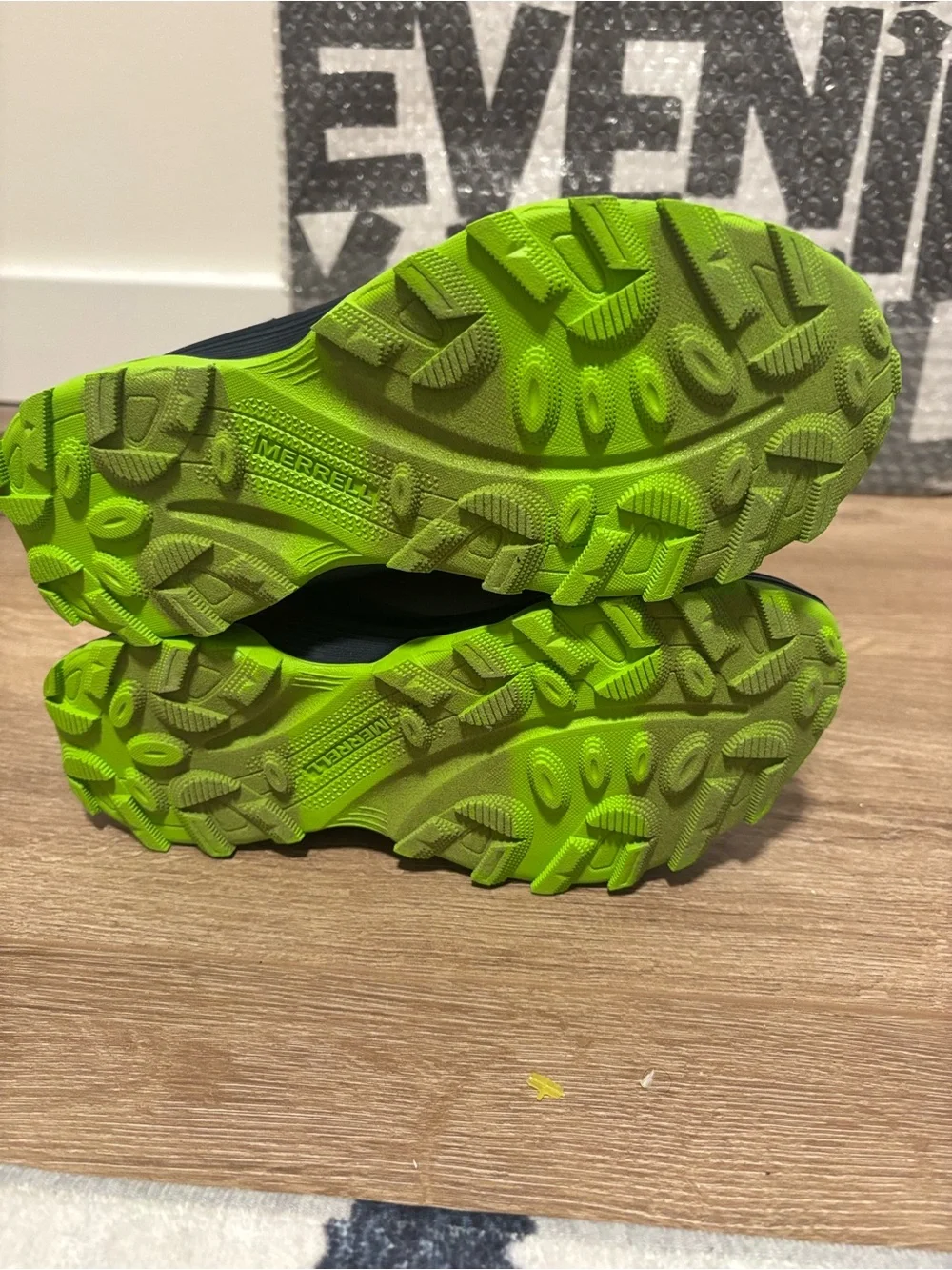 New kids Merrell Gray and Neon Green Athletic Trail Shoes